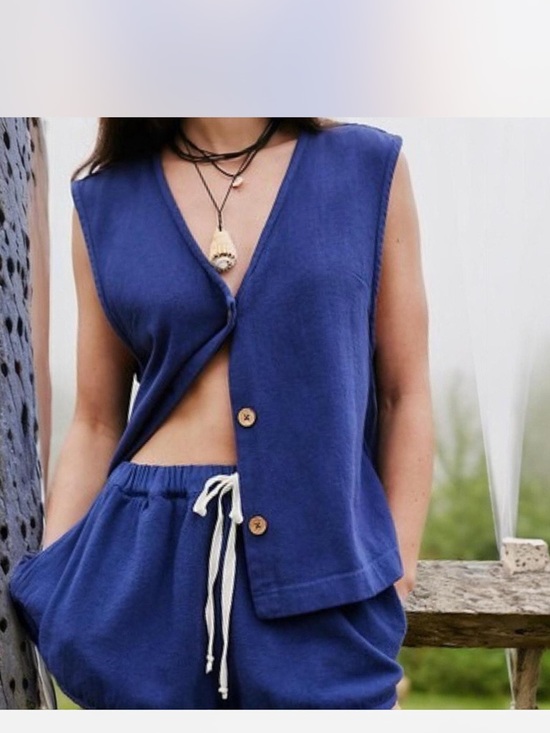 Free People Jackets & Blazers - Free People Boho Beach Cotton‎ Blue Vest Size Xs new